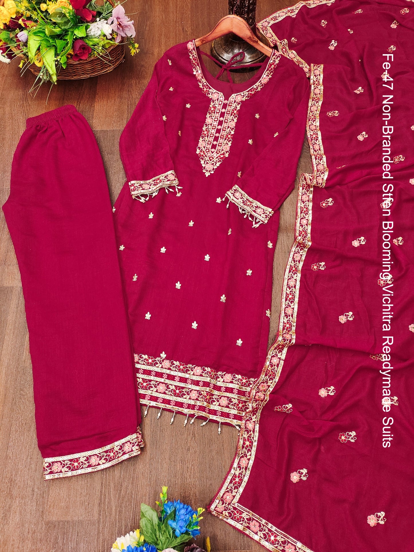 Fe-47 Non-Branded Stfen Blooming Vichitra Readymade Suits