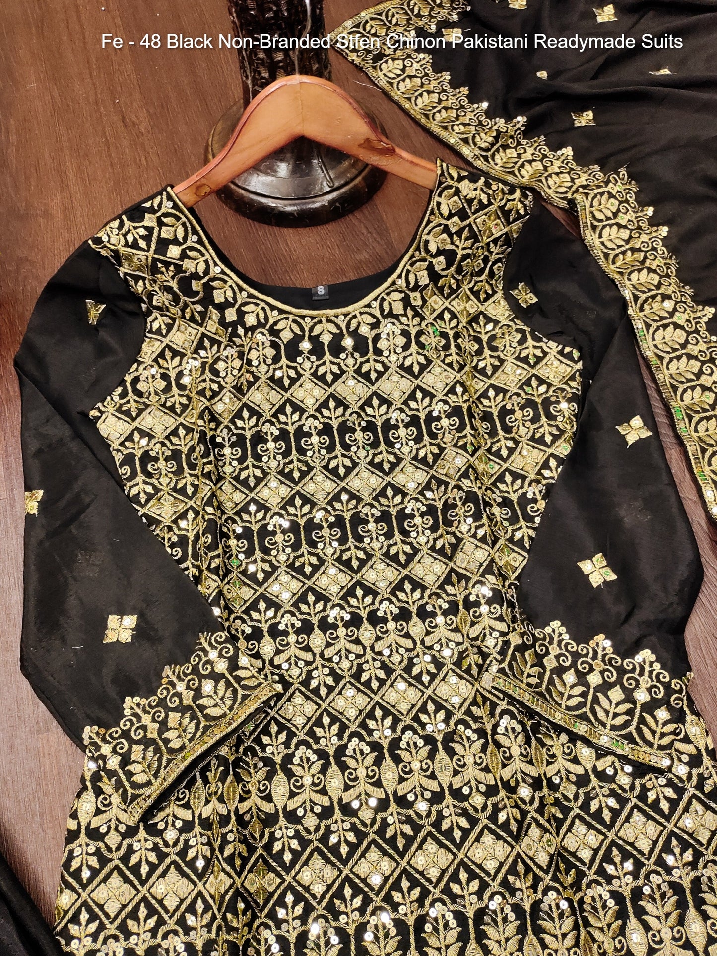 Fe - 48 Black Non-Branded Stfen Chinon Pakistani Readymade Suits
