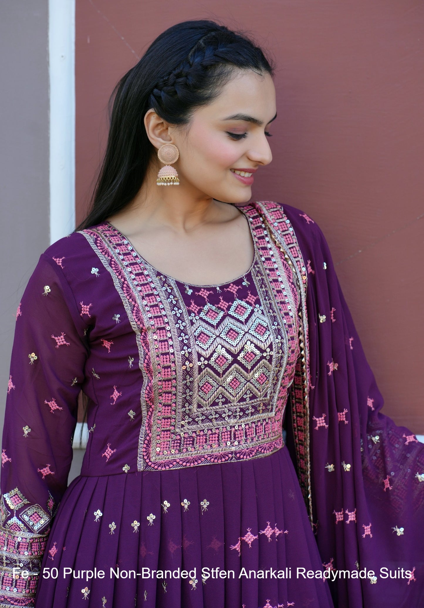 Fe-50 Purple Non-Branded Stfen Anarkali Readymade Suits