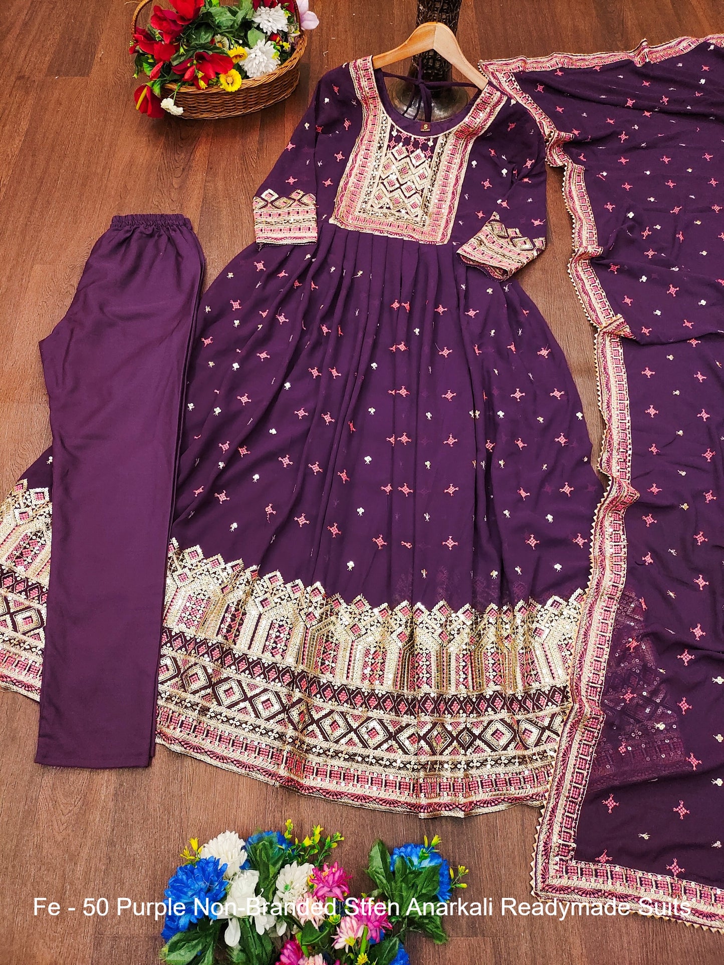 Fe-50 Purple Non-Branded Stfen Anarkali Readymade Suits