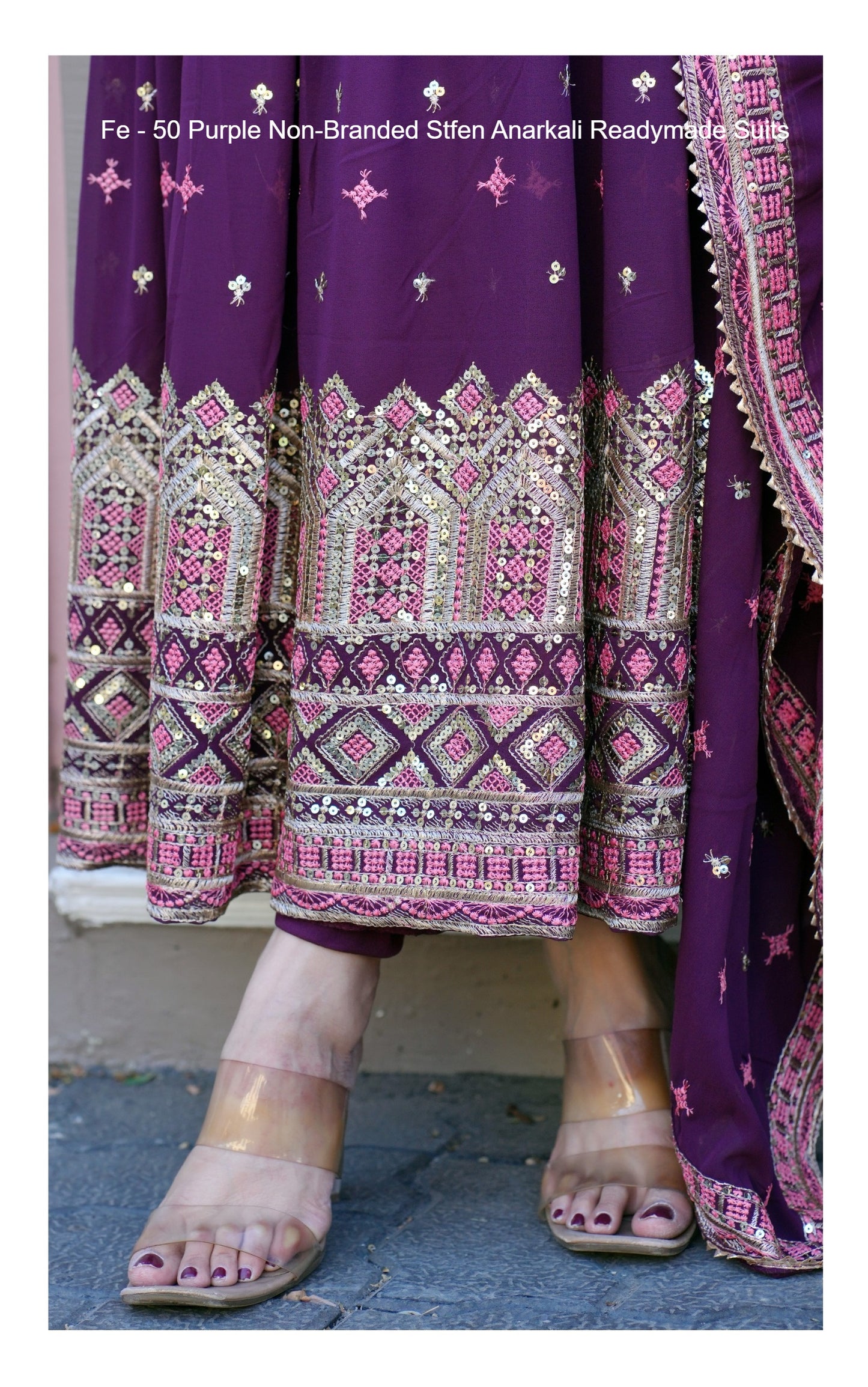 Fe-50 Purple Non-Branded Stfen Anarkali Readymade Suits