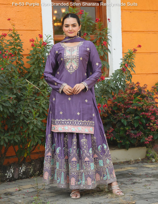 Fe-53 Purple Non-Branded Stfen Sharara Readymade Suits