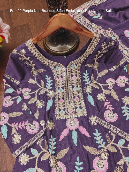 Fe - 90 Purple Non-Branded Stfen Embroidery Readymade Suits