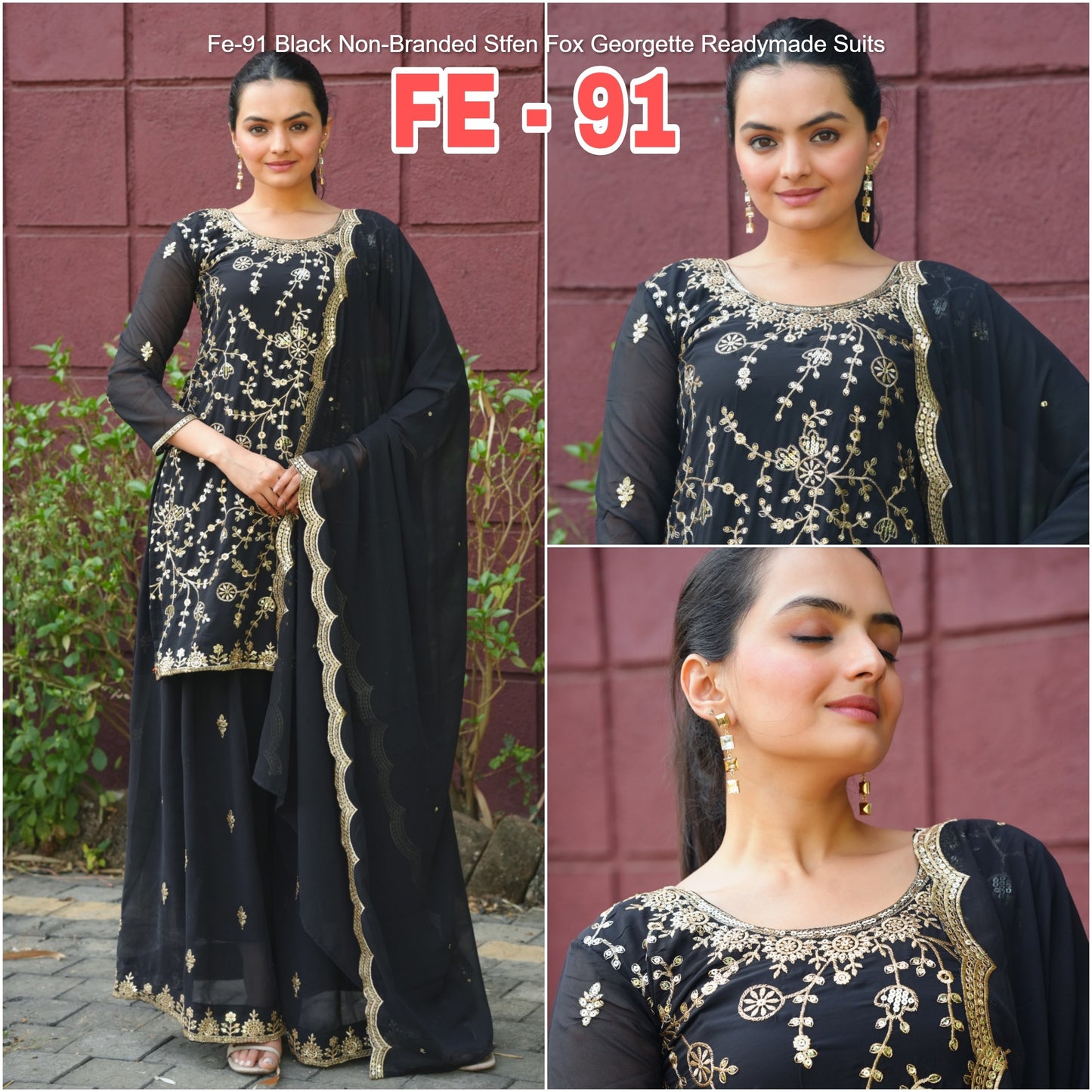 Fe-91 Black Non-Branded Stfen Fox Georgette Readymade Suits