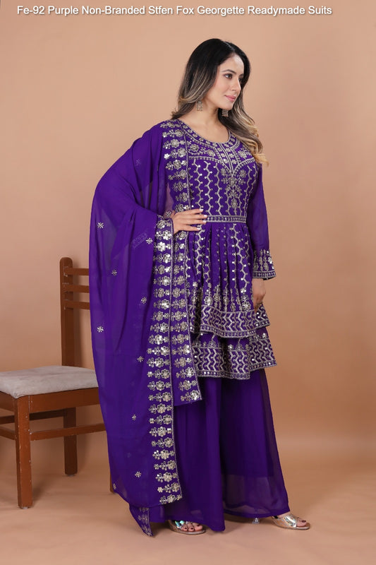 Fe-92 Purple Sharara Non-Branded Stfen Fox Georgette Readymade Suits