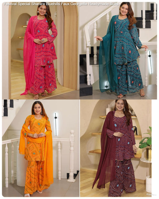 Festival Special Sharara Bluehills Faux Georgette Readymade Suits