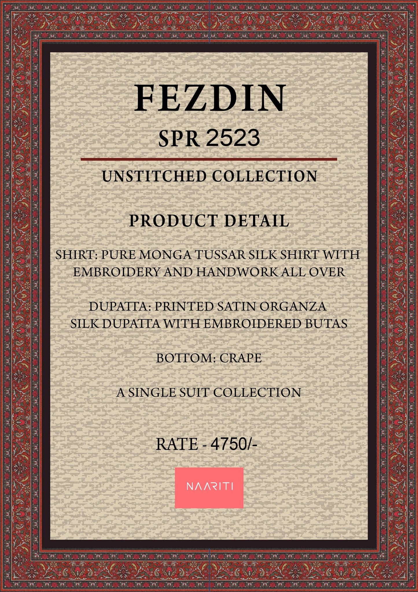 Fezdin 2523 Naariti Tussar Silk Unstitched Suits