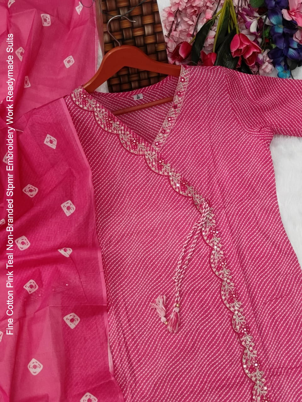 Fine Cotton Pink Teal Non-Branded Stpmr Embroidery Work Readymade Suits