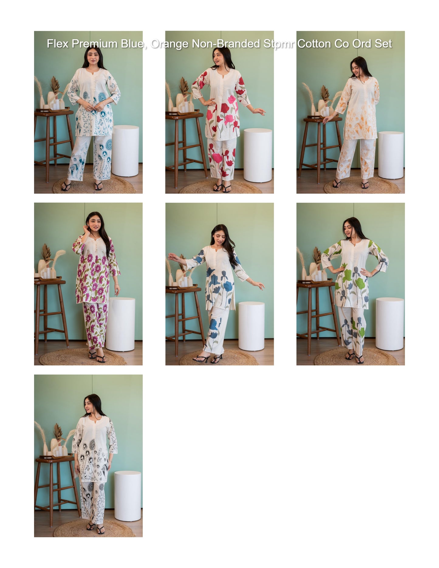 Flex Premium Blue, Orange Non-Branded Stpmr Cotton Co Ord Set