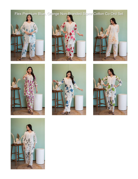 Flex Premium Blue, Orange Non-Branded Stpmr Cotton Co Ord Set