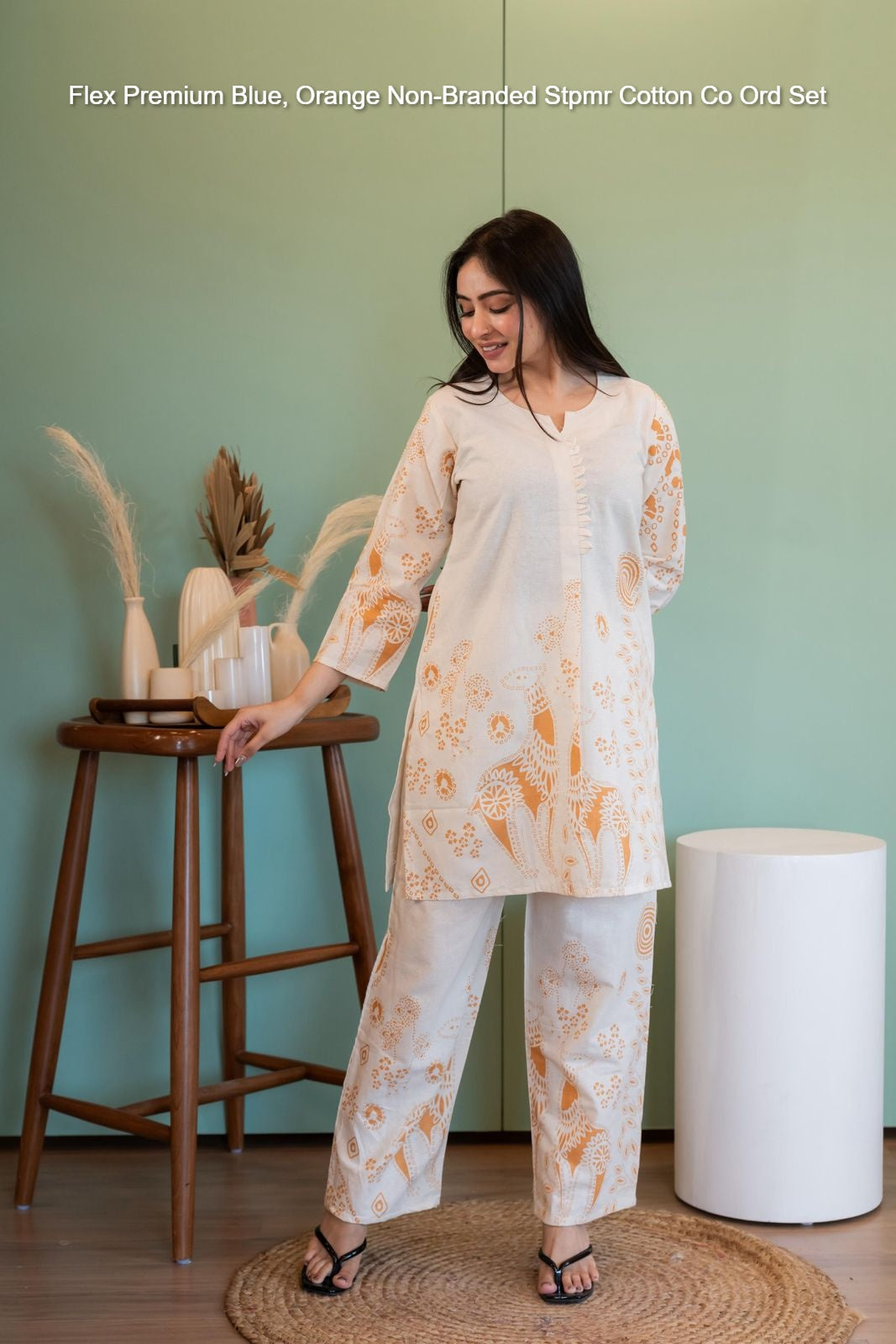 Flex Premium Blue, Orange Non-Branded Stpmr Cotton Co Ord Set