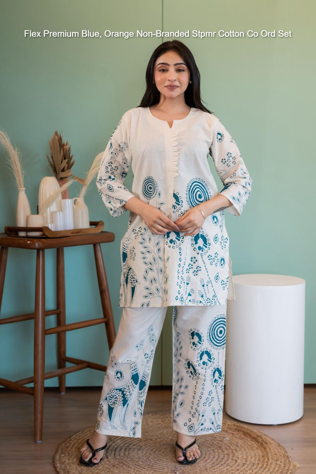 Flex Premium Blue, Orange Non-Branded Stpmr Cotton Co Ord Set