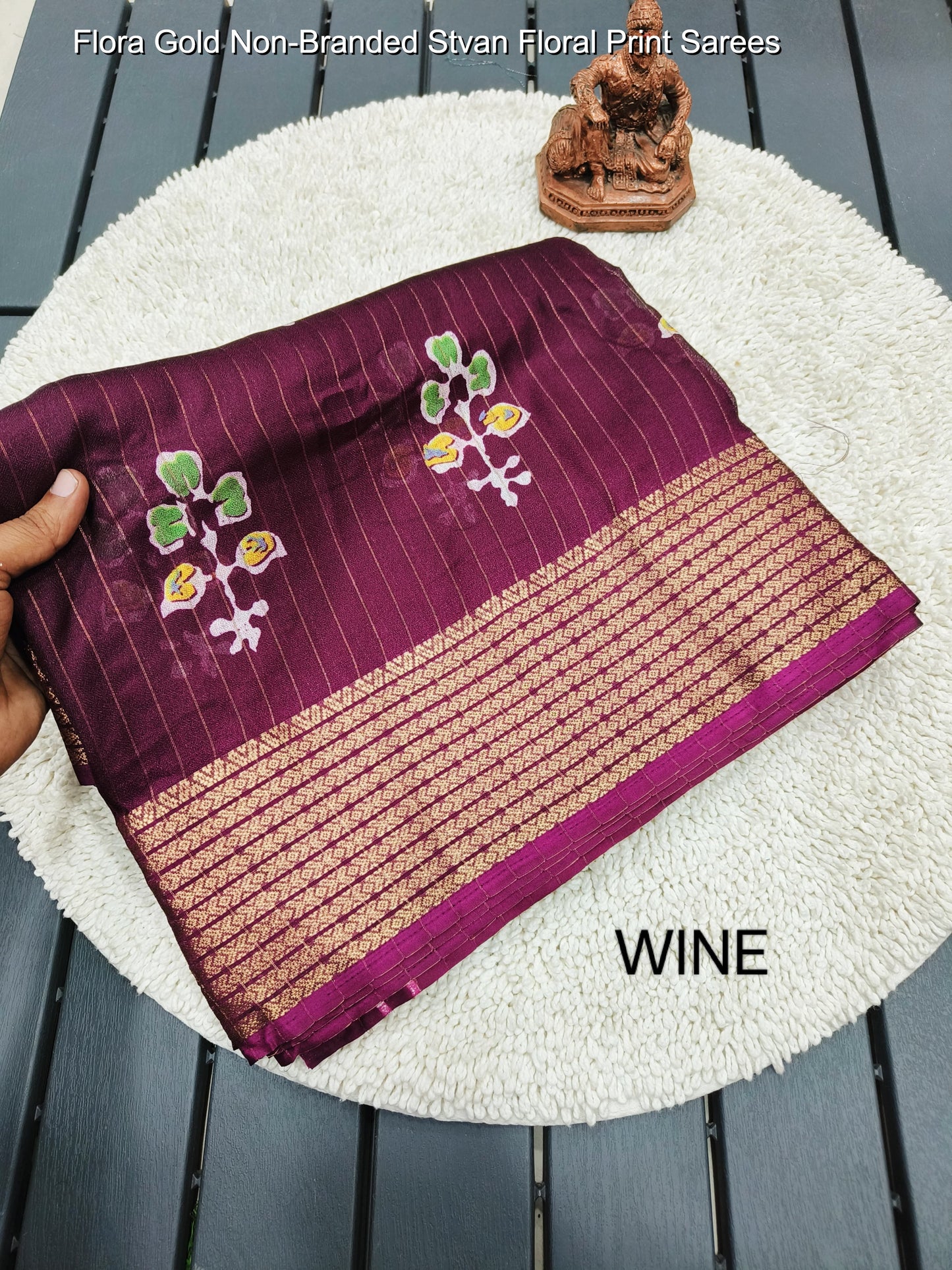 Flora Gold Non-Branded Stvan Floral Print Sarees