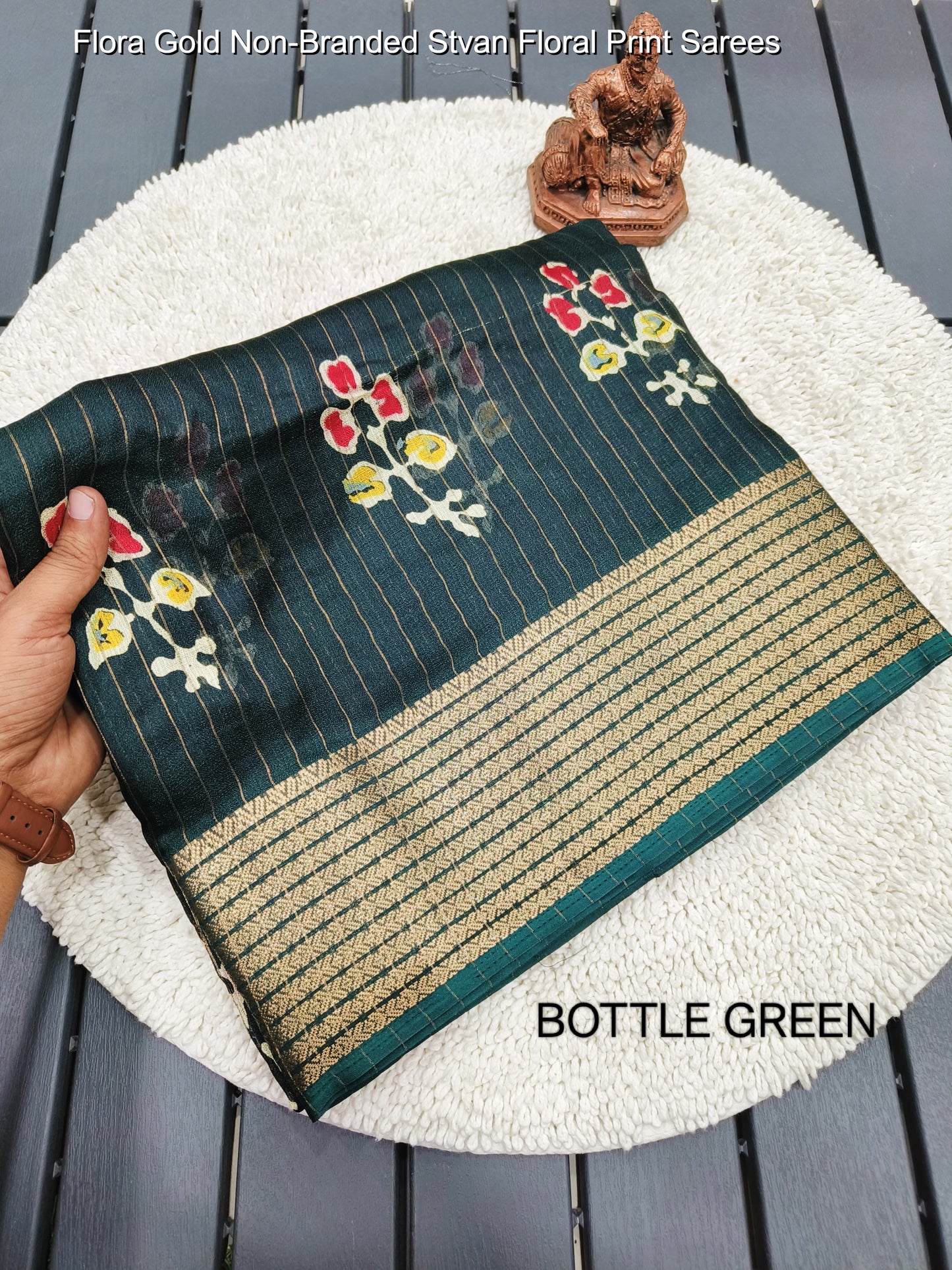 Flora Gold Non-Branded Stvan Floral Print Sarees