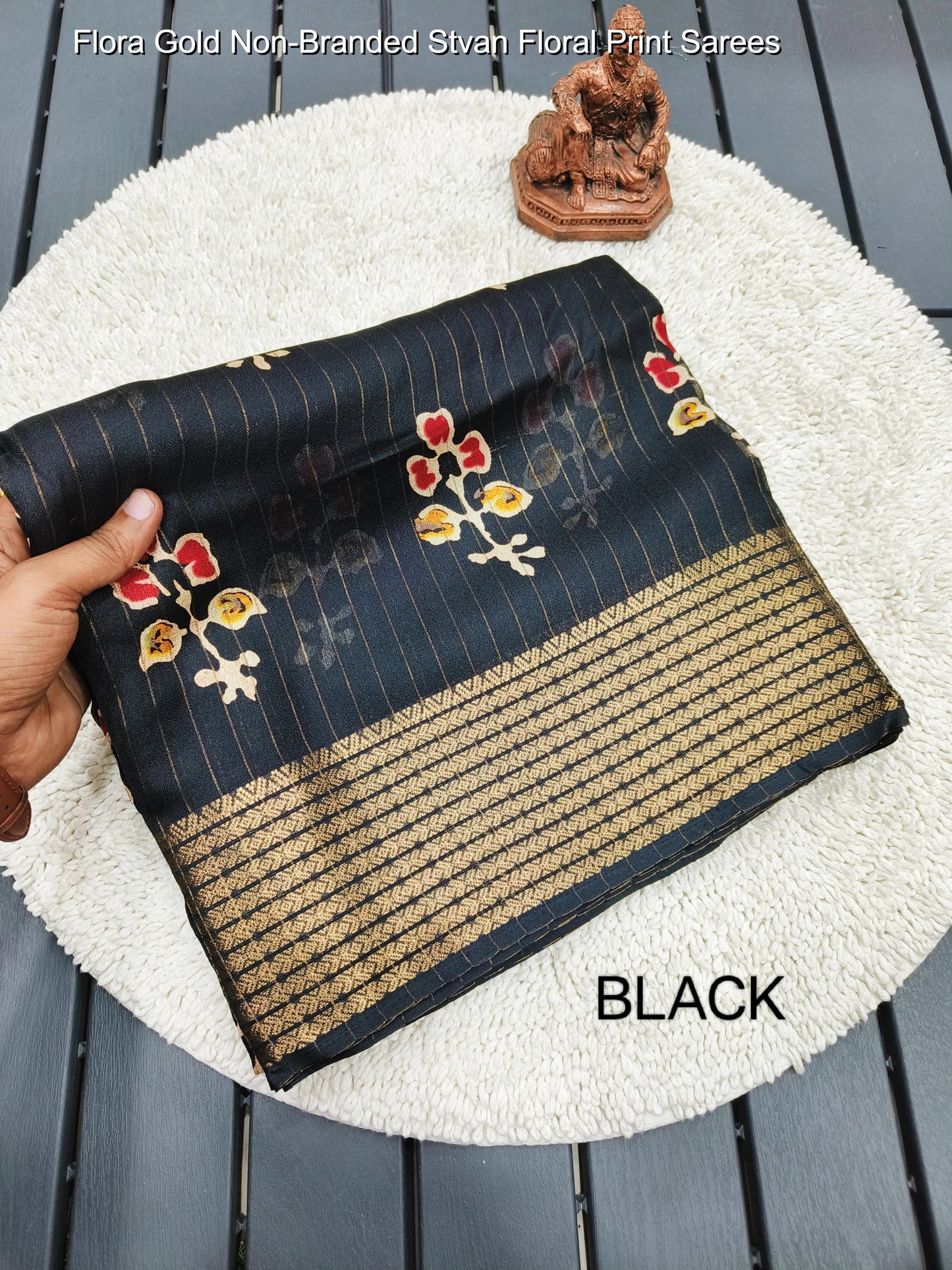 Flora Gold Non-Branded Stvan Floral Print Sarees