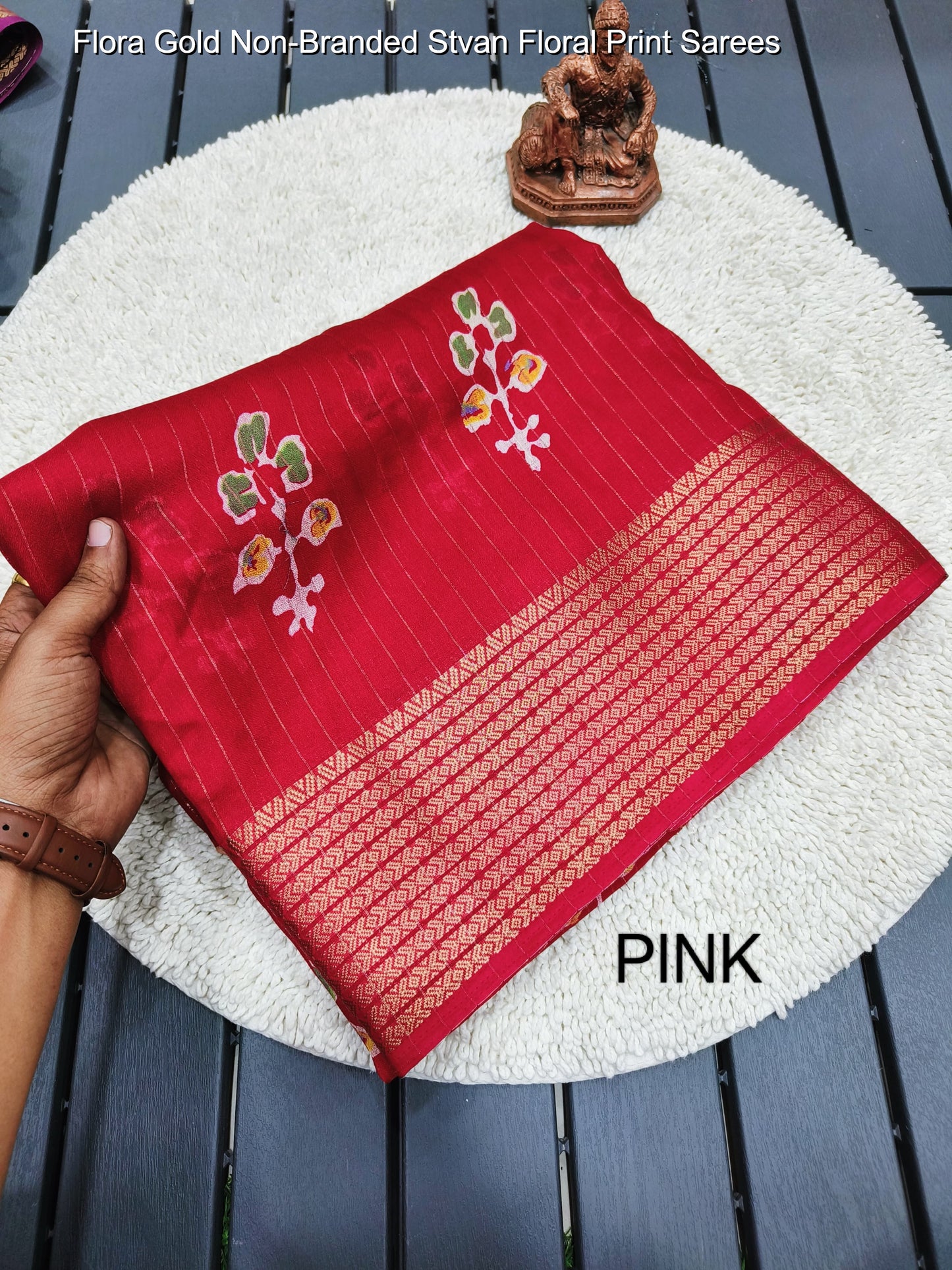 Flora Gold Non-Branded Stvan Floral Print Sarees