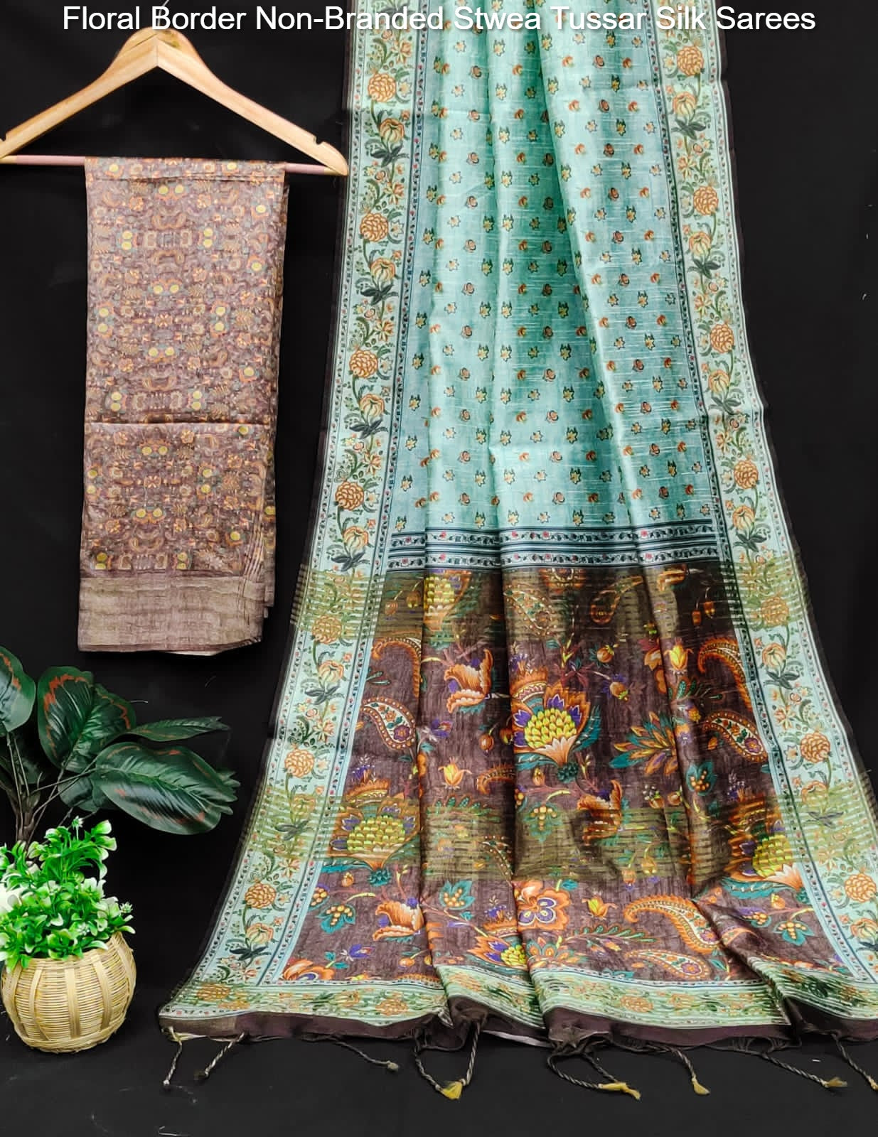 Floral Border Non-Branded Stwea Tussar Silk Sarees