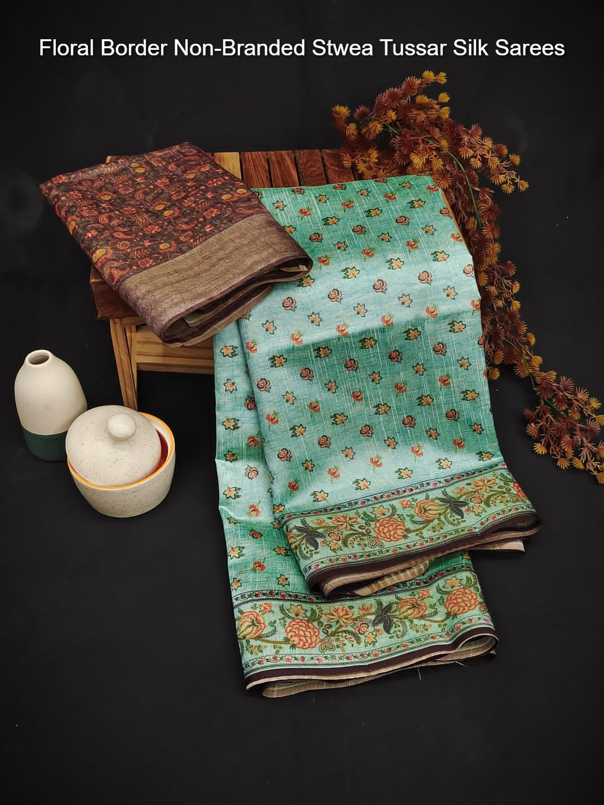 Floral Border Non-Branded Stwea Tussar Silk Sarees