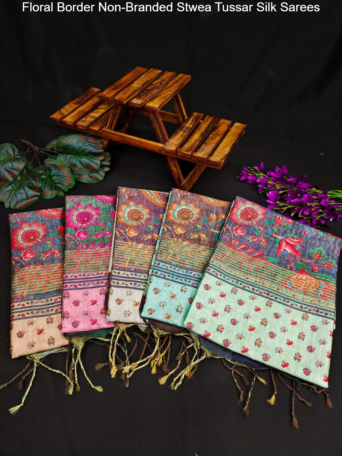 Floral Border Non-Branded Stwea Tussar Silk Sarees
