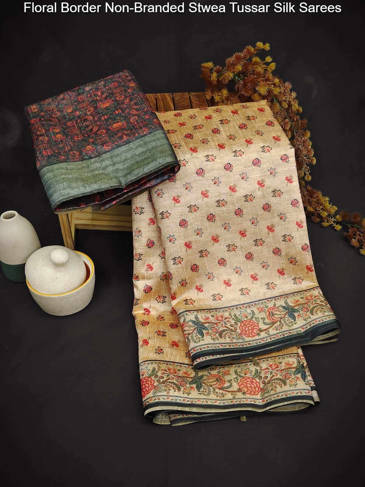 Floral Border Non-Branded Stwea Tussar Silk Sarees