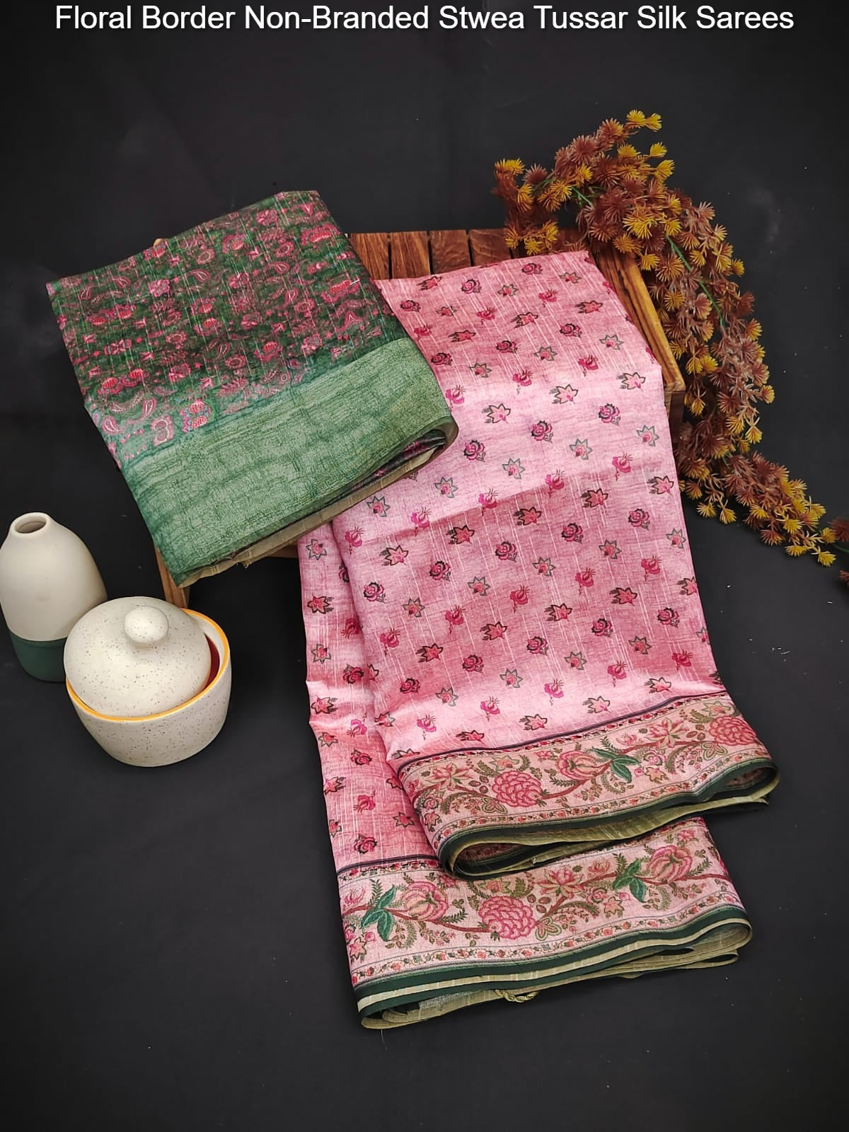 Floral Border Non-Branded Stwea Tussar Silk Sarees