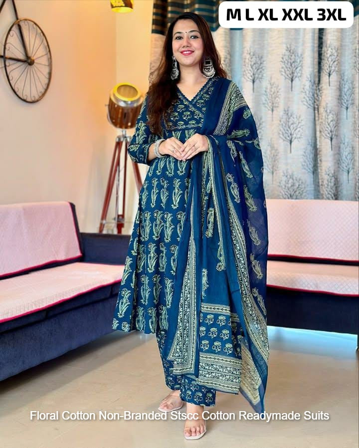 Floral Cotton Non-Branded Stscc Cotton Readymade Suits