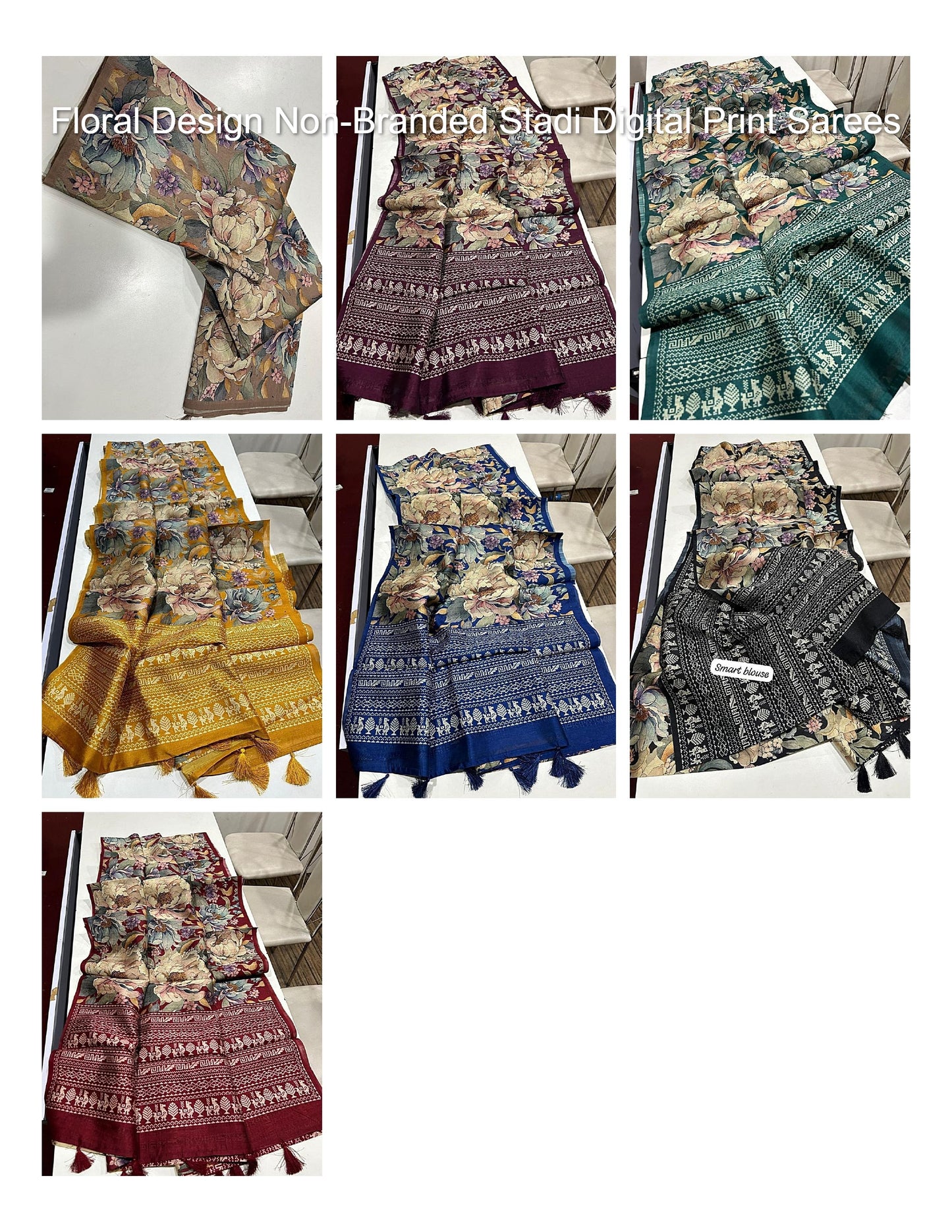 Floral Design Non-Branded Stadi Digital Print Sarees