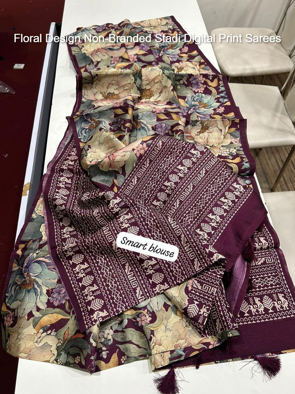 Floral Design Non-Branded Stadi Digital Print Sarees