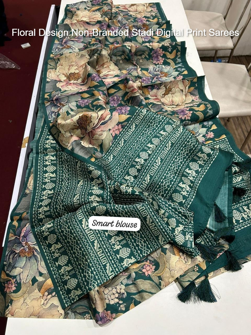 Floral Design Non-Branded Stadi Digital Print Sarees
