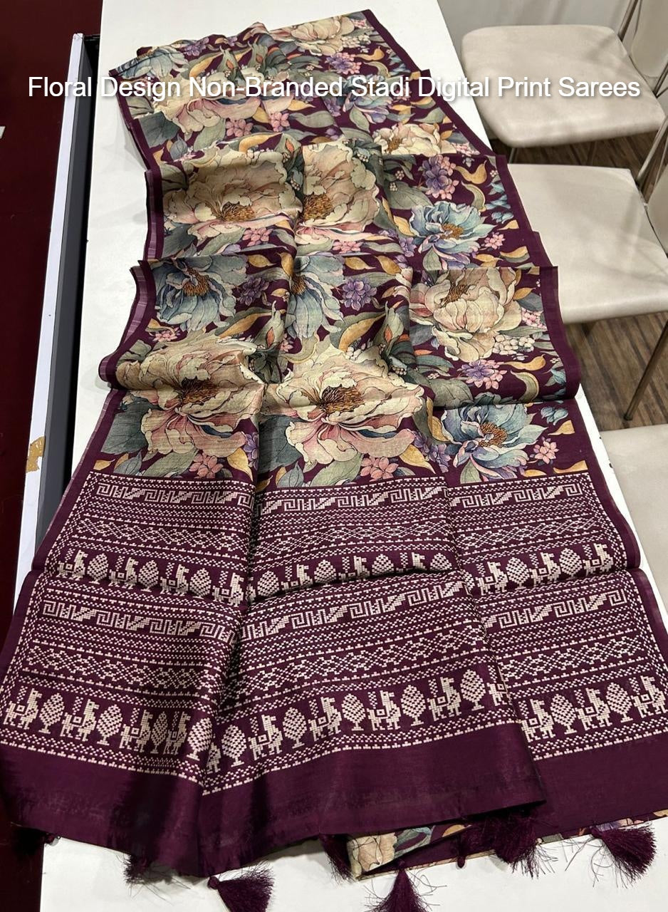 Floral Design Non-Branded Stadi Digital Print Sarees