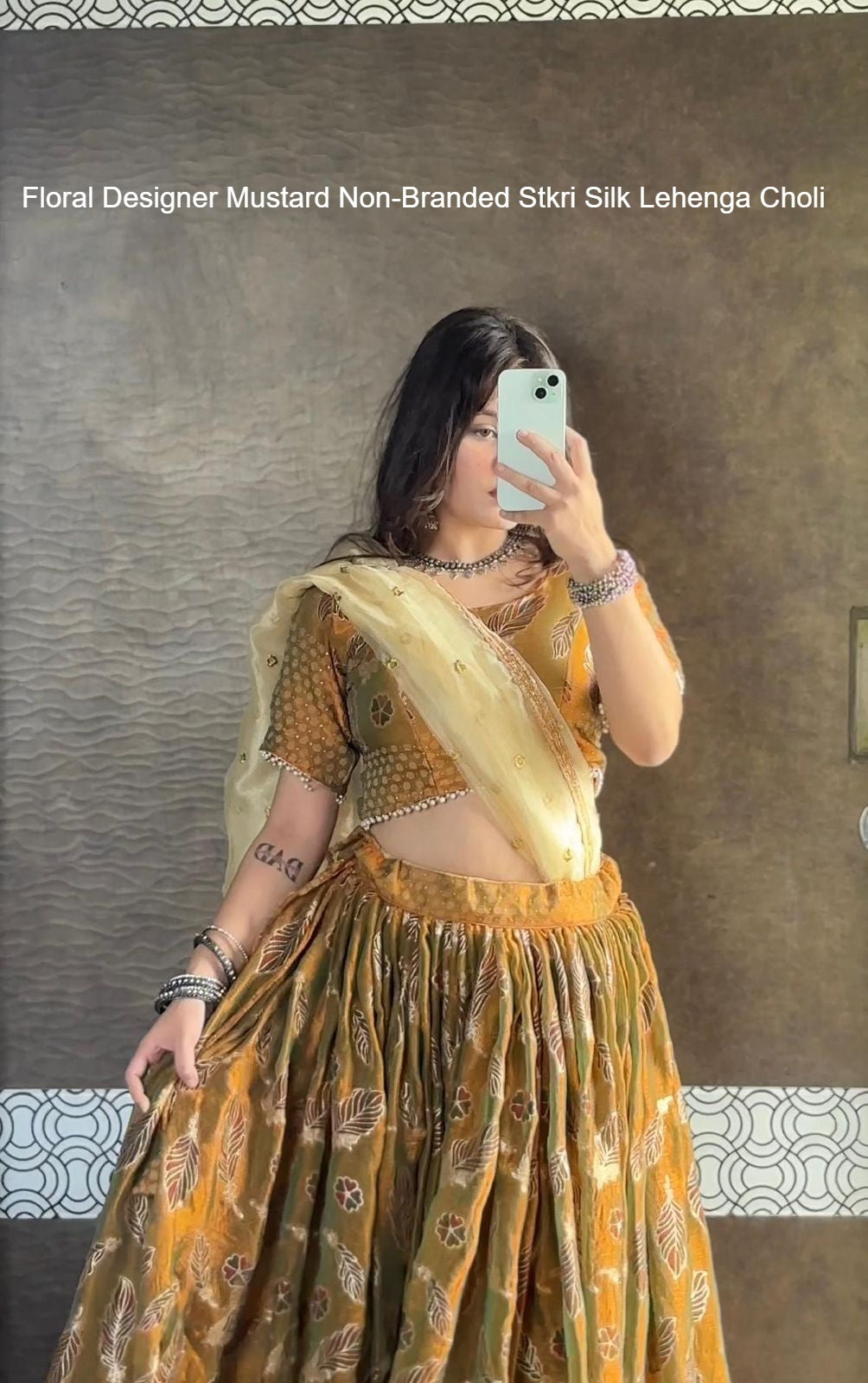 Floral Designer Mustard Non-Branded Stkri Silk Lehenga Choli