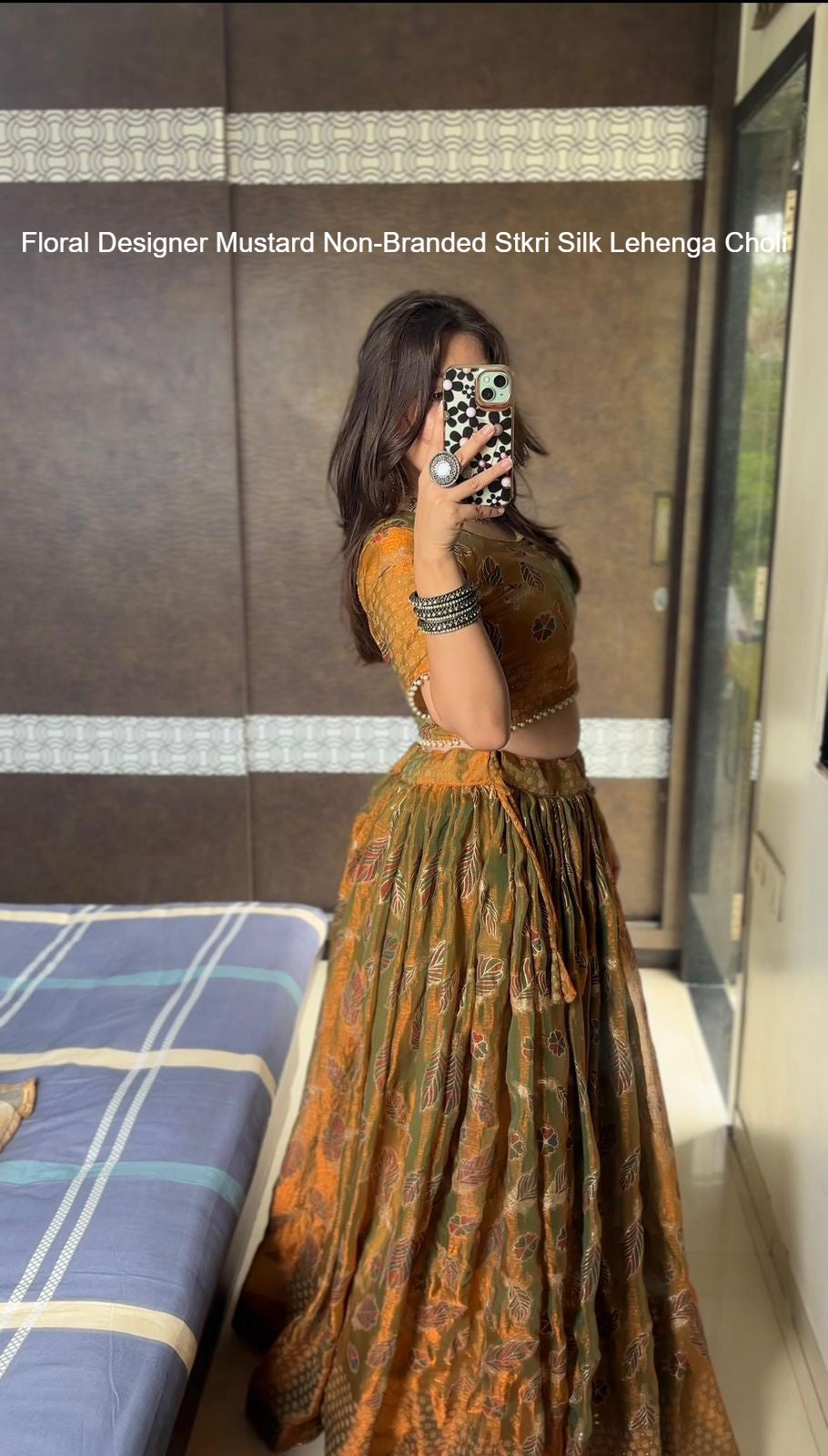 Floral Designer Mustard Non-Branded Stkri Silk Lehenga Choli
