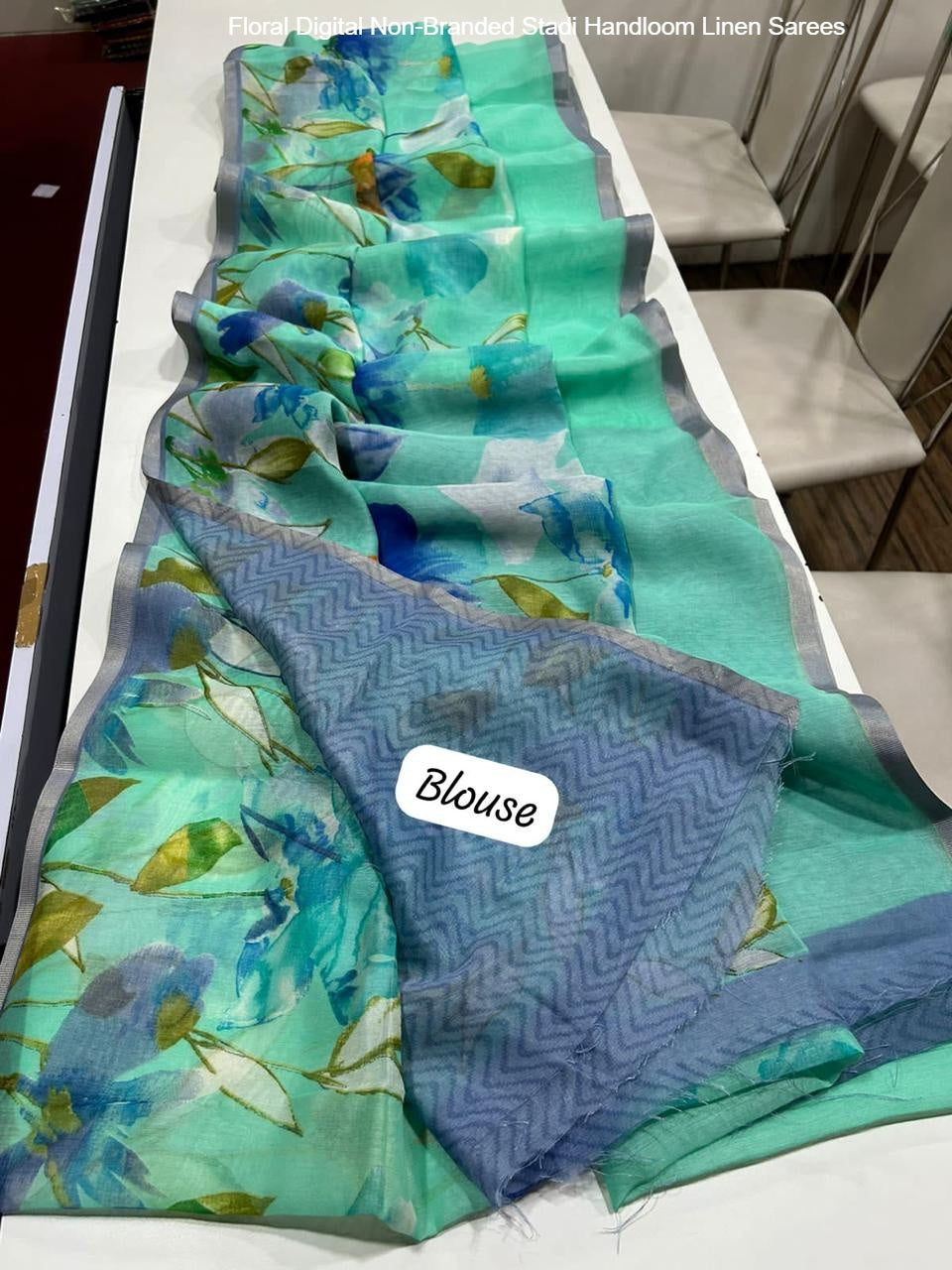 Floral Digital Non-Branded Stadi Handloom Linen Sarees