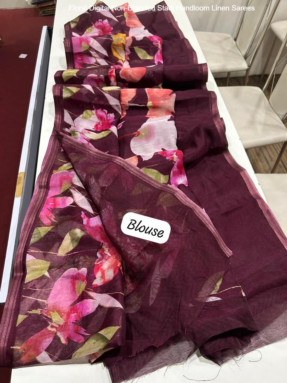 Floral Digital Non-Branded Stadi Handloom Linen Sarees