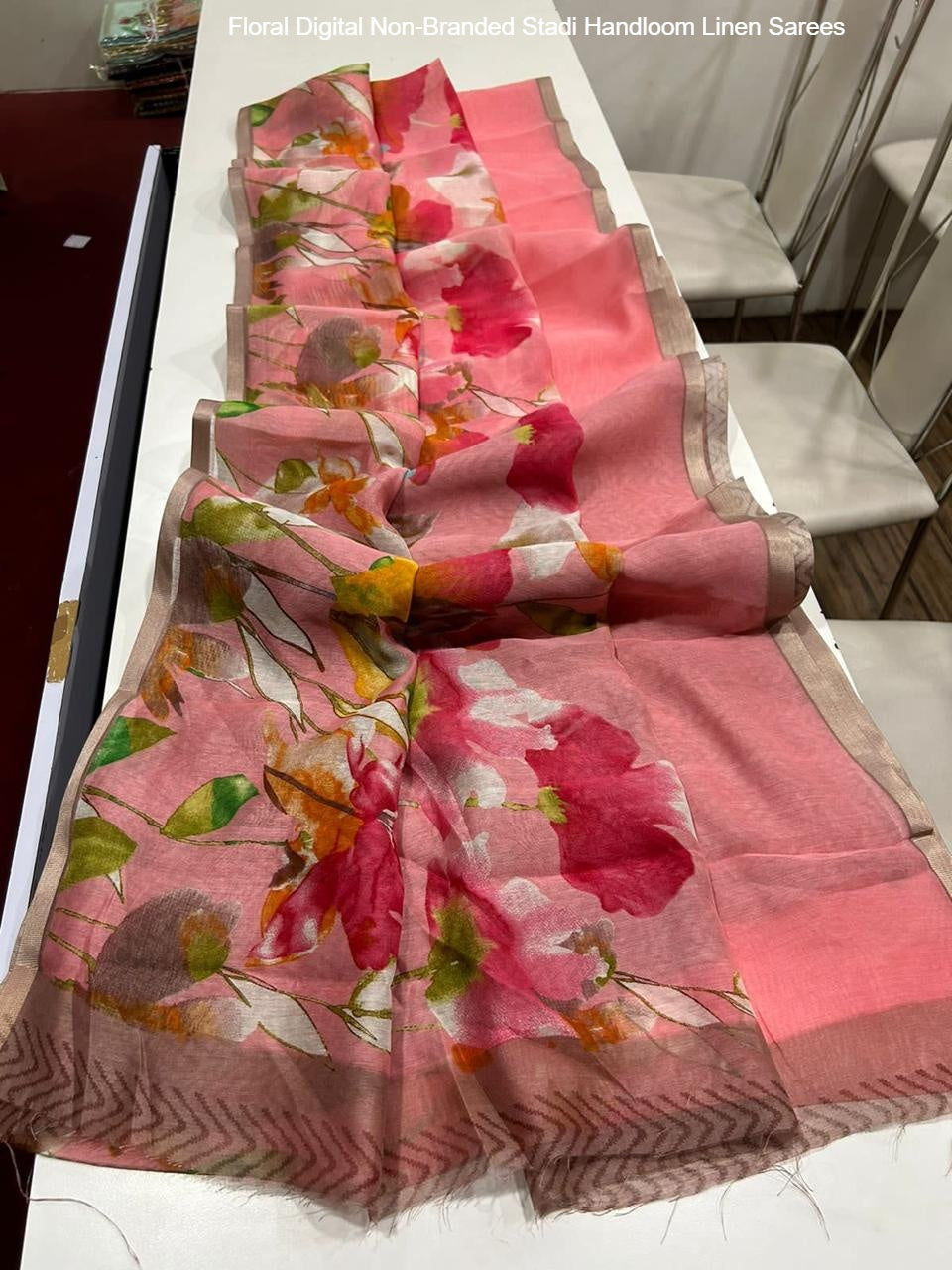 Floral Digital Non-Branded Stadi Handloom Linen Sarees