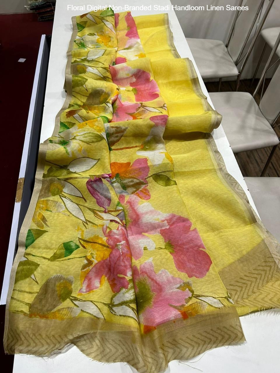 Floral Digital Non-Branded Stadi Handloom Linen Sarees