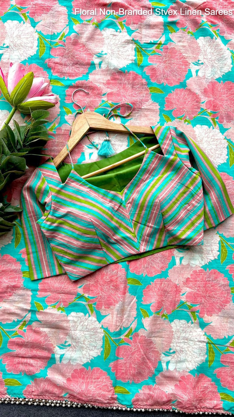 Floral Non-Branded Stvex Linen Sarees