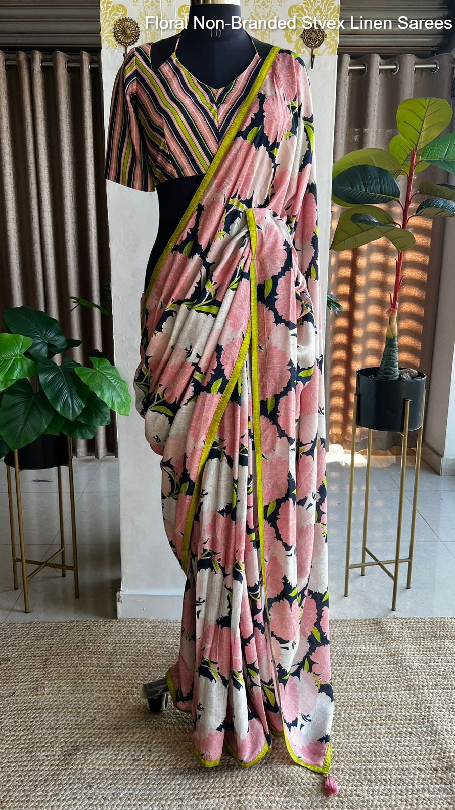 Floral Non-Branded Stvex Linen Sarees