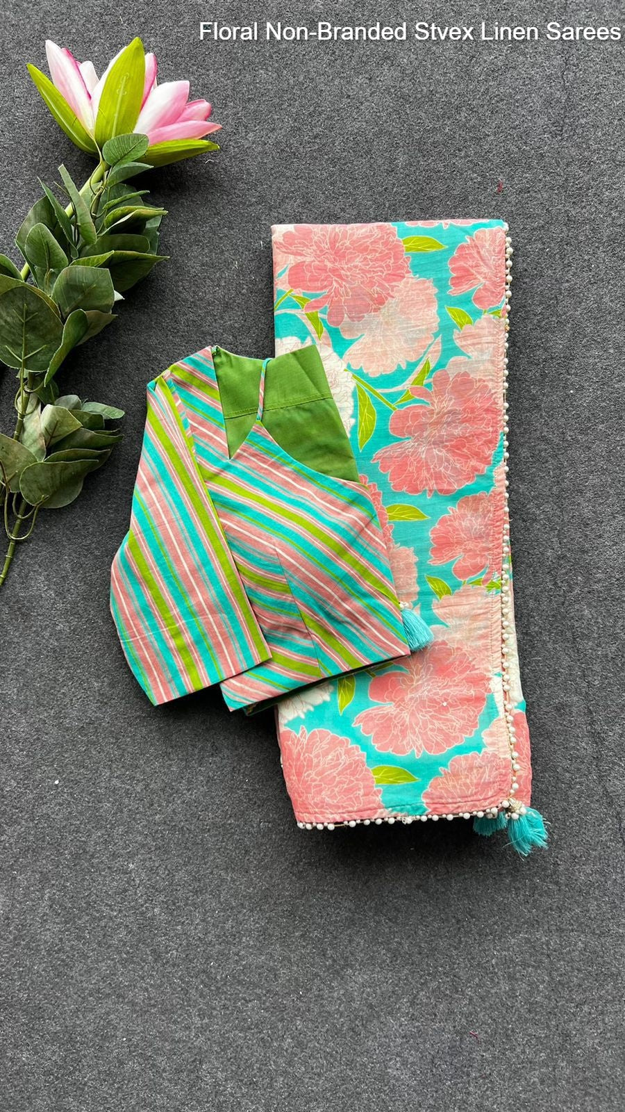 Floral Non-Branded Stvex Linen Sarees