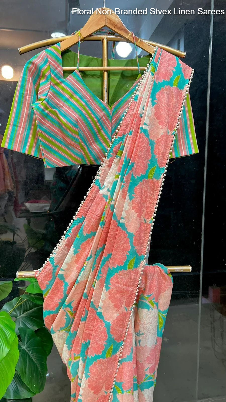 Floral Non-Branded Stvex Linen Sarees