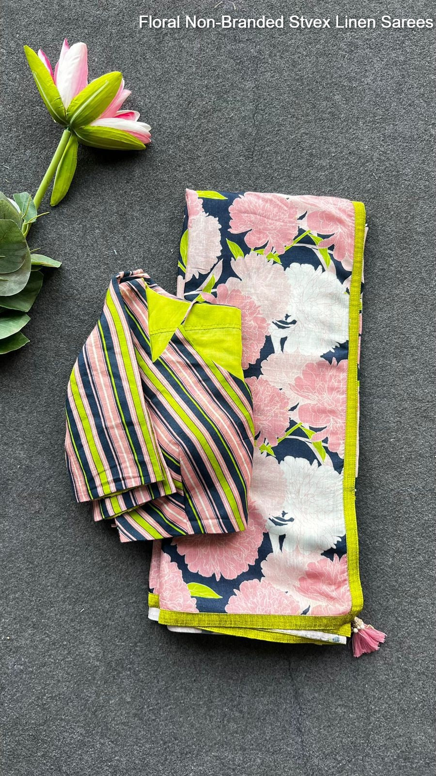 Floral Non-Branded Stvex Linen Sarees