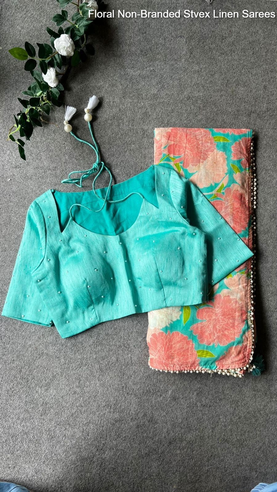 Floral Non-Branded Stvex Linen Sarees