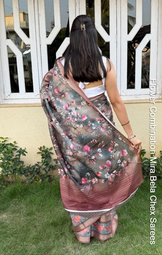 Flower Combination Mira Bela Chex Sarees