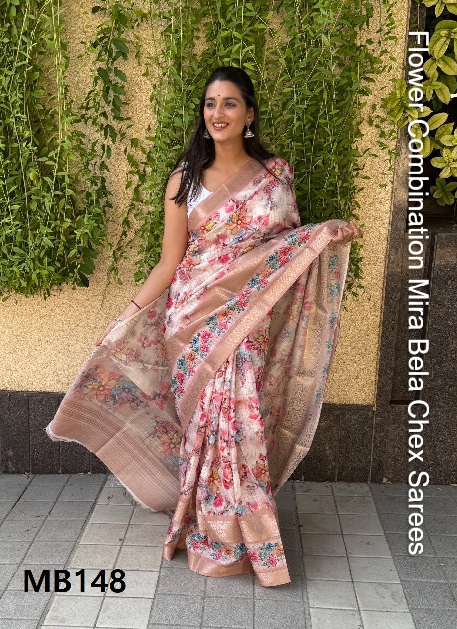 Flower Combination Mira Bela Chex Sarees