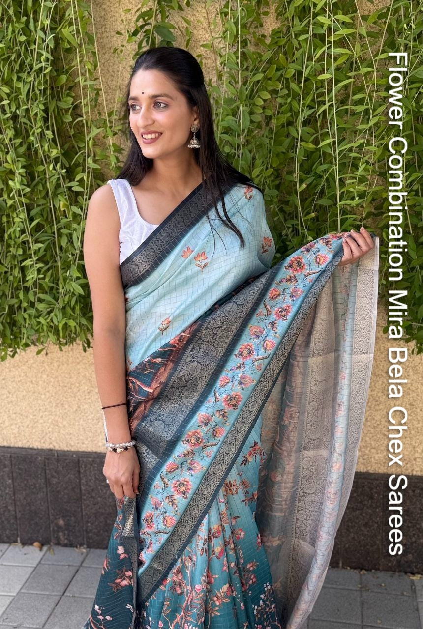Flower Combination Mira Bela Chex Sarees