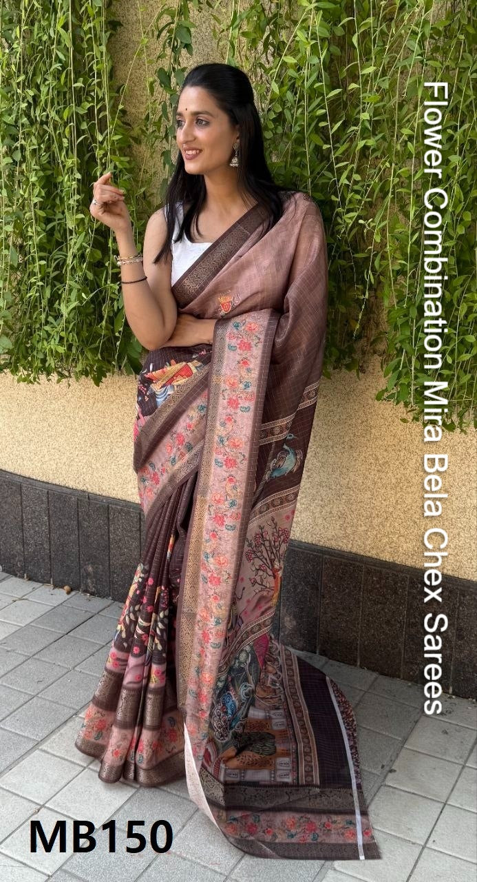 Flower Combination Mira Bela Chex Sarees