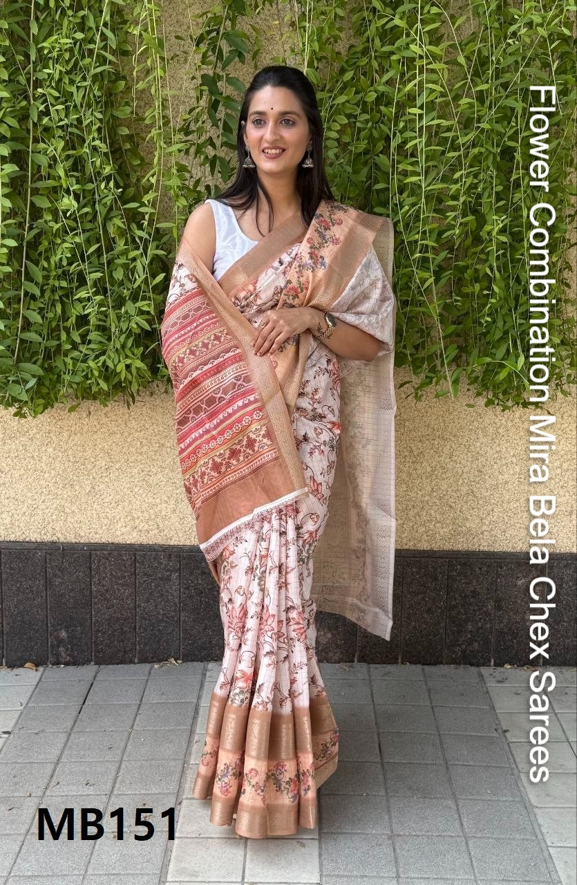Flower Combination Mira Bela Chex Sarees