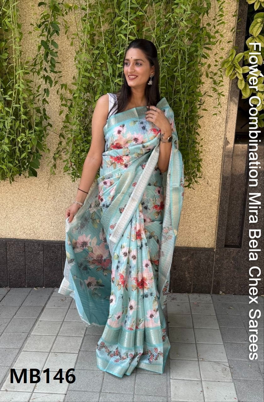 Flower Combination Mira Bela Chex Sarees
