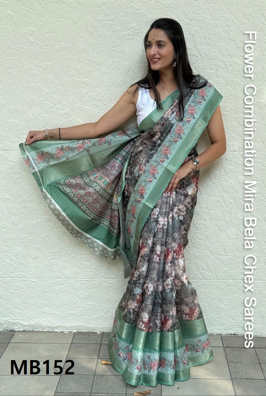 Flower Combination Mira Bela Chex Sarees