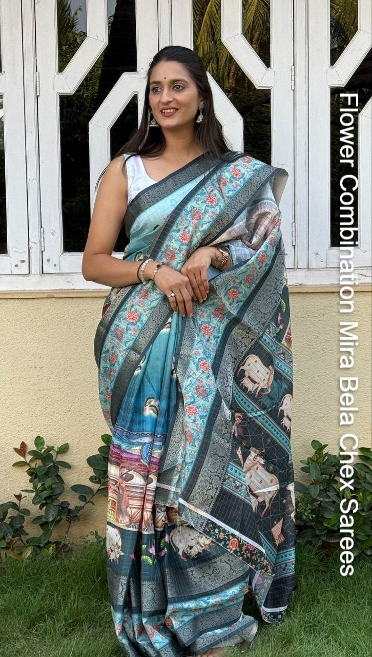 Flower Combination Mira Bela Chex Sarees